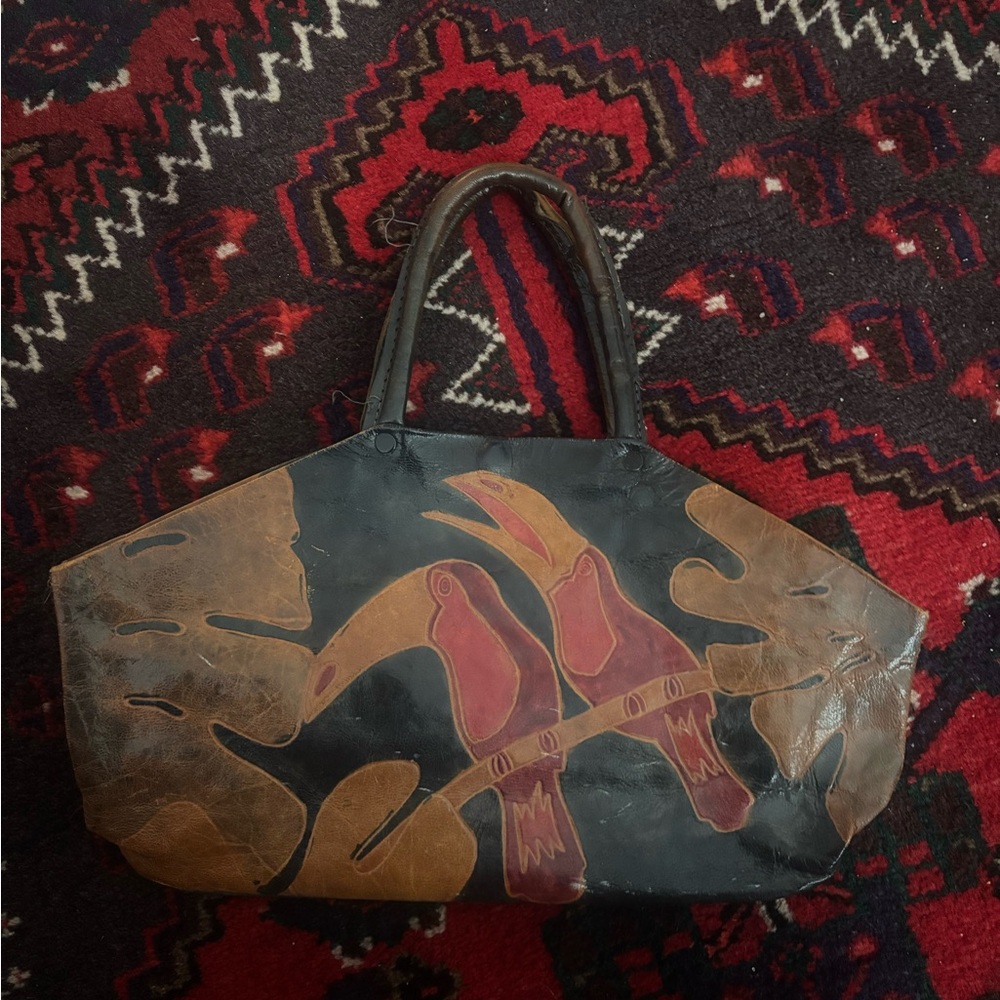 Tropical Bird Leather Vintage Purse - Picture 2 of 3